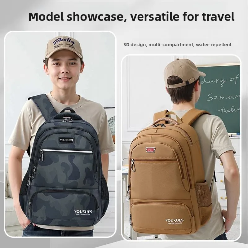 2026 New High School Student Backpack Men's Dual Shoulder Bag Spine Protection Waterproof School Bag for Junior And High Scho...