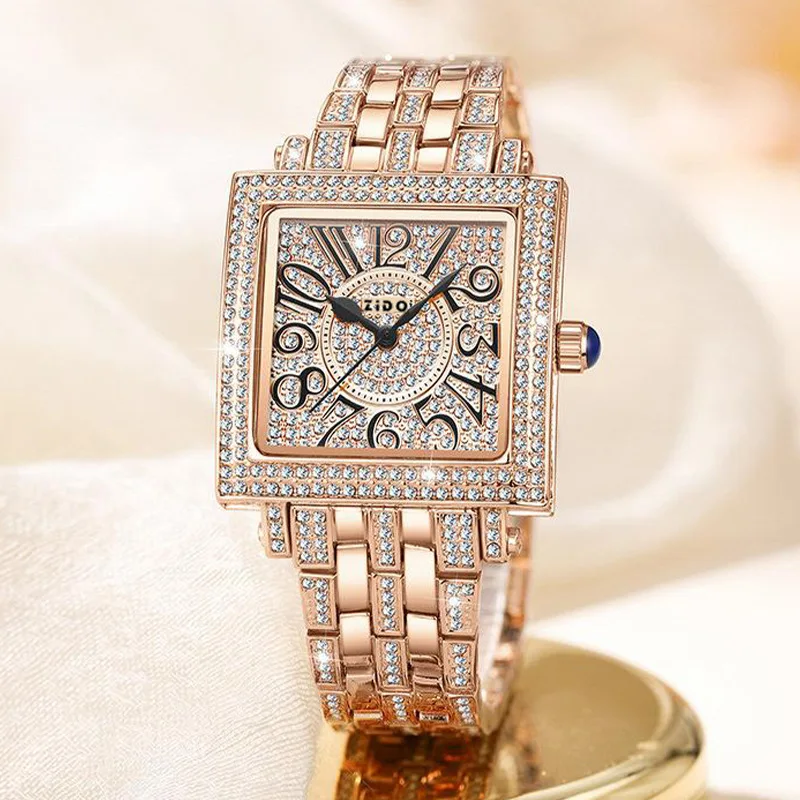 UTHAI-reloj de cuarzo para mujer, cronógrafo de lujo, estilo Retro avanzado, resistente al agua, diamante, cielo completo, estrella, cuadrado, a la moda