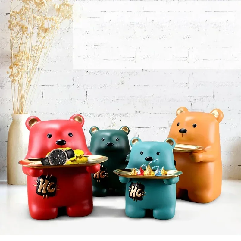 

Mengmeng Bear Resin Sculpture Accessories Key Remote Control Storage Tray Home Living Room Decoration Fruit Snack Tray Art Gifts