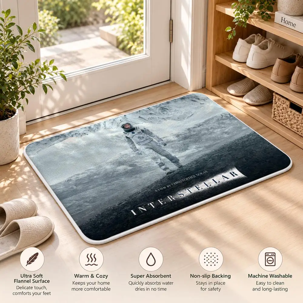 I-Interstellar Science Fiction Floor Mat Flannel Rug Soft Non Slip Door Mat For Bathroom Bedroom Kitchen Living Room Home Decor