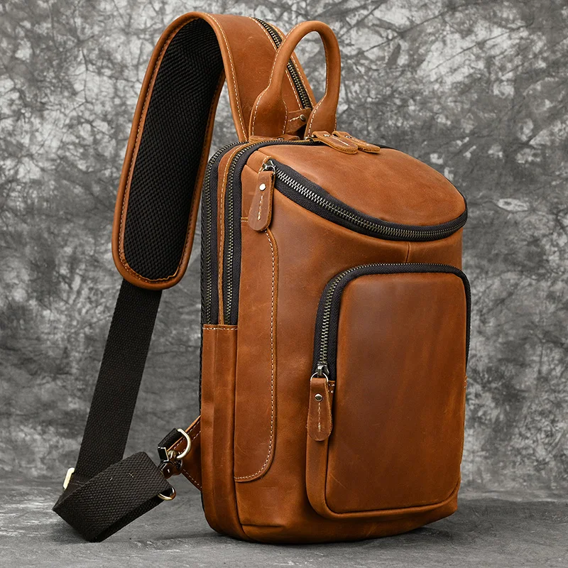 Luufan Męska torba na klatkę piersiową Prawdziwa skórzana torba na ramię Męskie torby na ramię Torba podróżna na tablet Torba letnia Crossbody