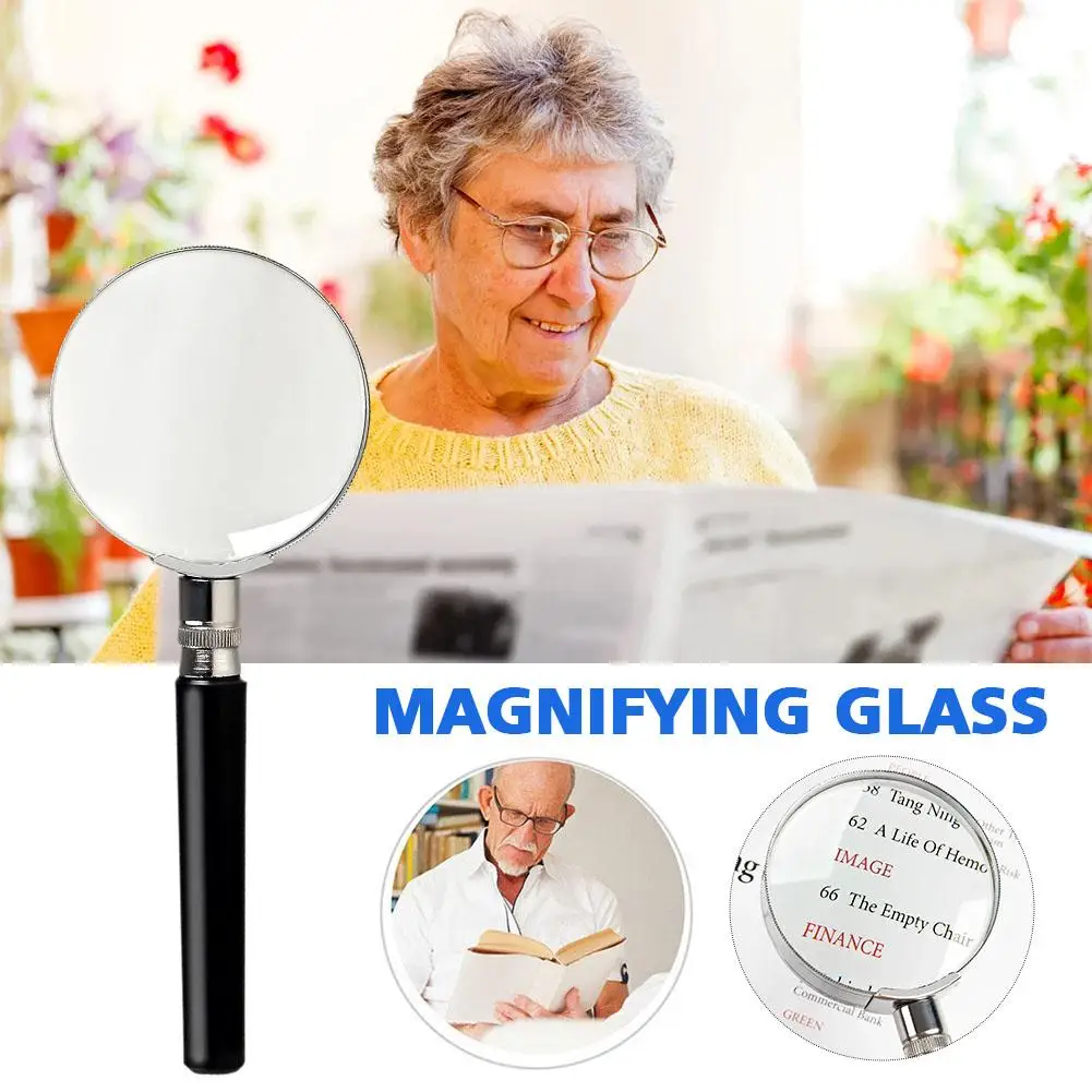 Portable 10X Handheld Magnifying Glass, Retro Handle Magnifier Eye Loupe Glass With Metal Handle High Magnification For Rea C6S2