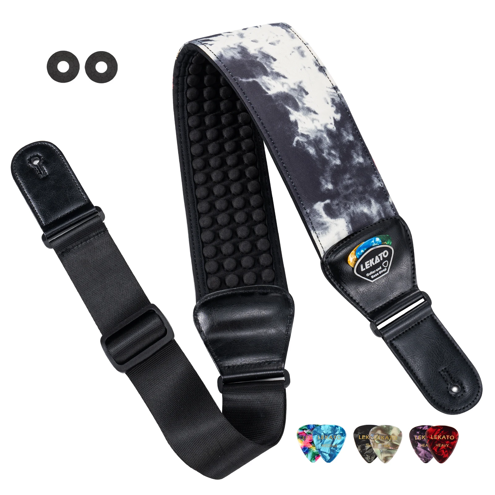 Lekato  3D Sponge Guitar Strap with 3 Guitar Picks Holders Bass Eletric Acoustic Non Slip Wide Shoulder Padded Shoulder Strap