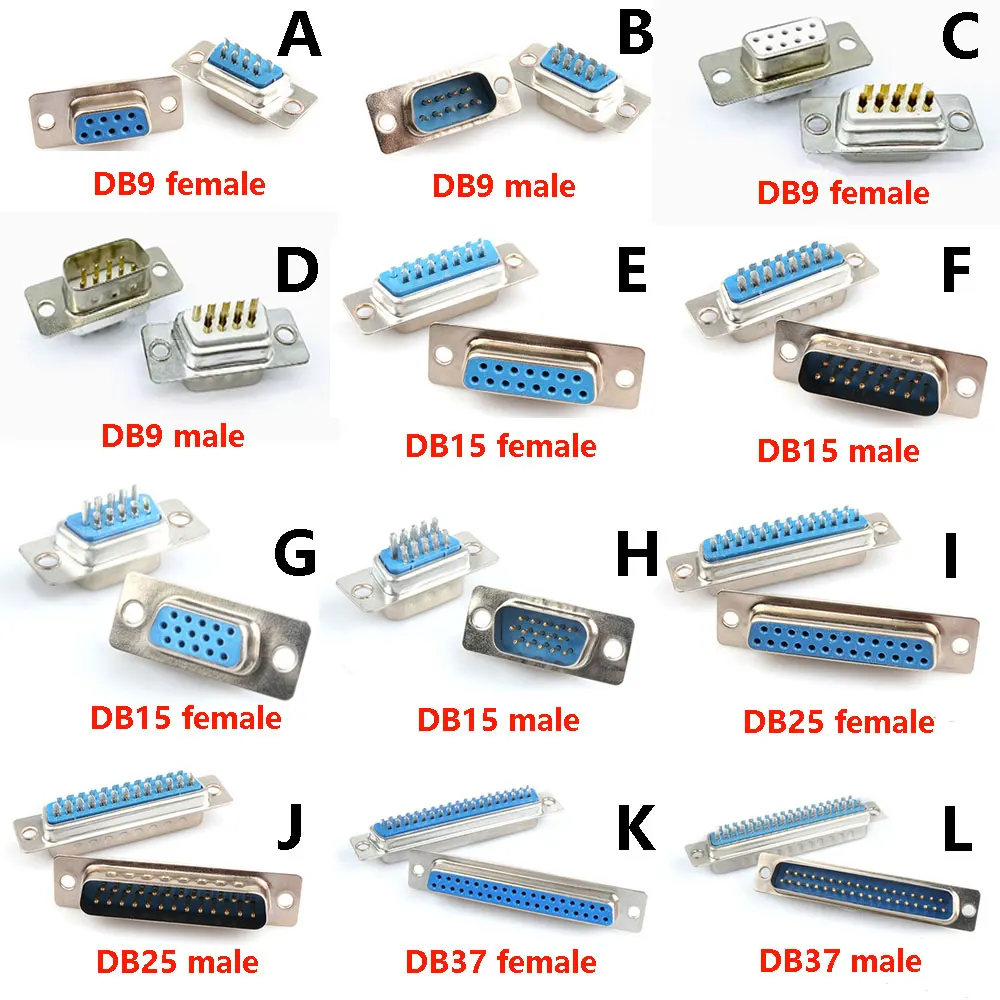 1PCS DB9 DB15 DB25 DB37 Hole/Pin Female/Male Blue Welded Connector RS232 Serial Port Socket 9/15/25/37 Pin DB D-SUB Adapter