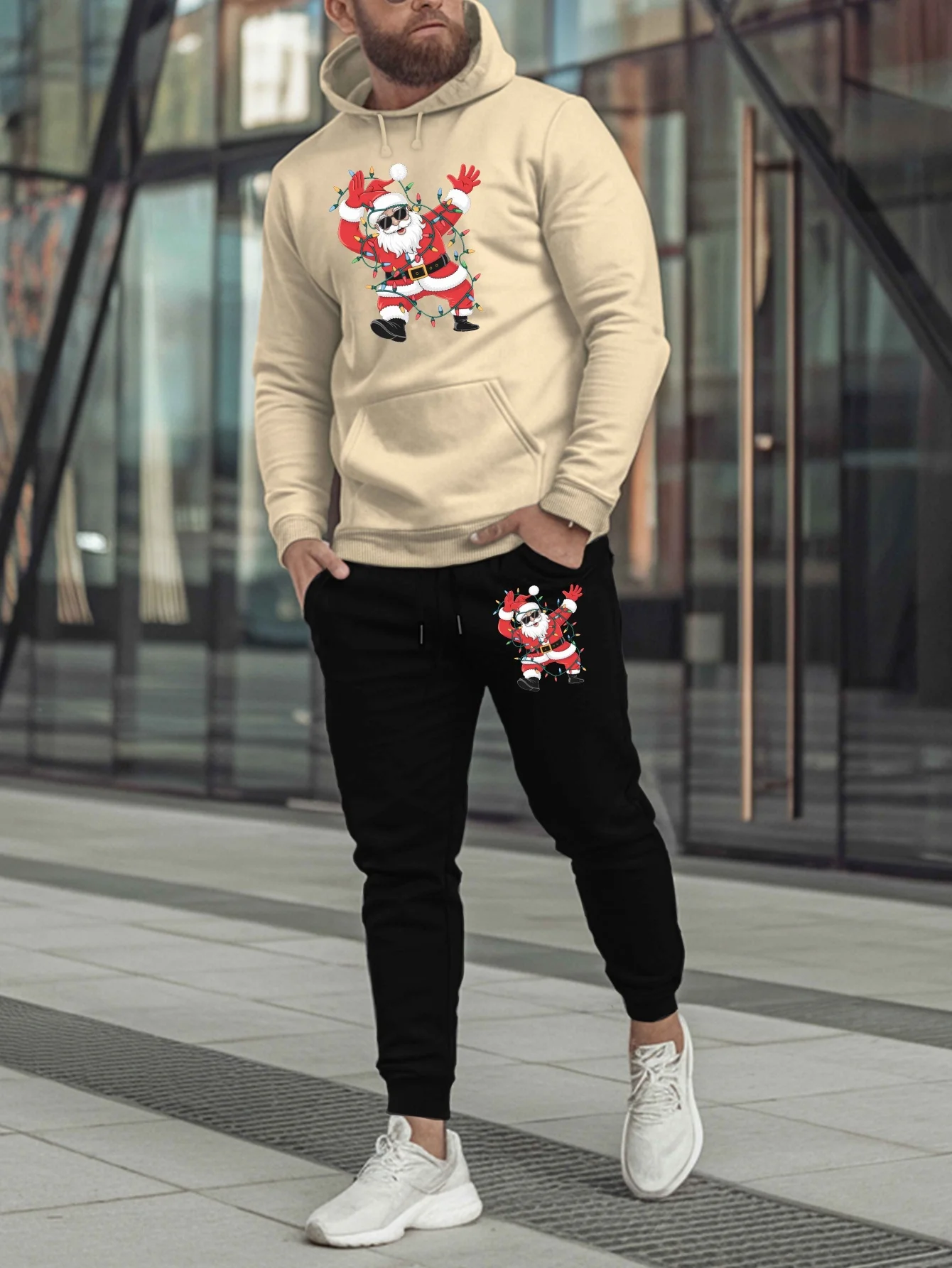 Streetwear Hoodie - Stilvolles bedrucktes Herren-Sweatshirt-Set mit Kapuze für