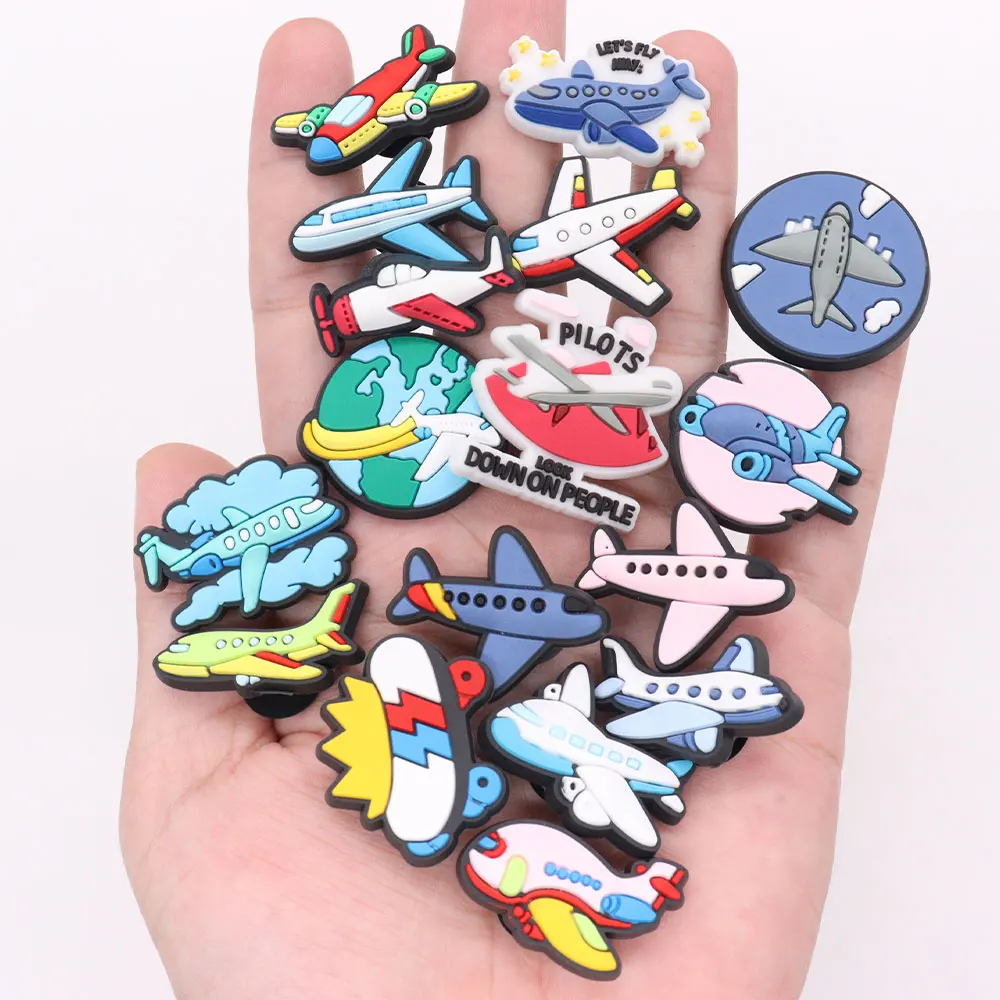 New Arrival 1pcs Cartoon Vehicle Airplane Pilots Fly Away Garden Shoes Button Decorations Hole Slipper Ornaments DIY Backpack