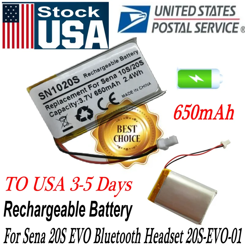 

650mAh Rechargeable Battery for Sena 20S EVO Bluetooth Headset 20S-EVO-01 US