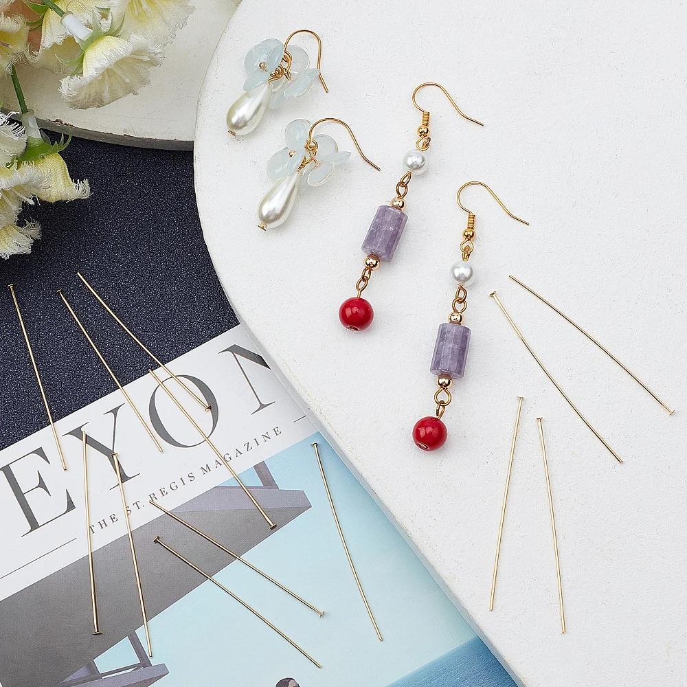 100Pcs/Box Flat Head Pins 18K Gold Plated Beading Pins 50mm Jewelry Head Pins for Earring Beading DIY Craft - view 5