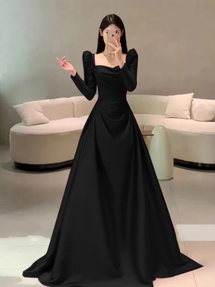 

Ele Bla Evening Gown for Women Summer Ball Host High End Aosphere Korean Sle Long Sve Floor Length Dr