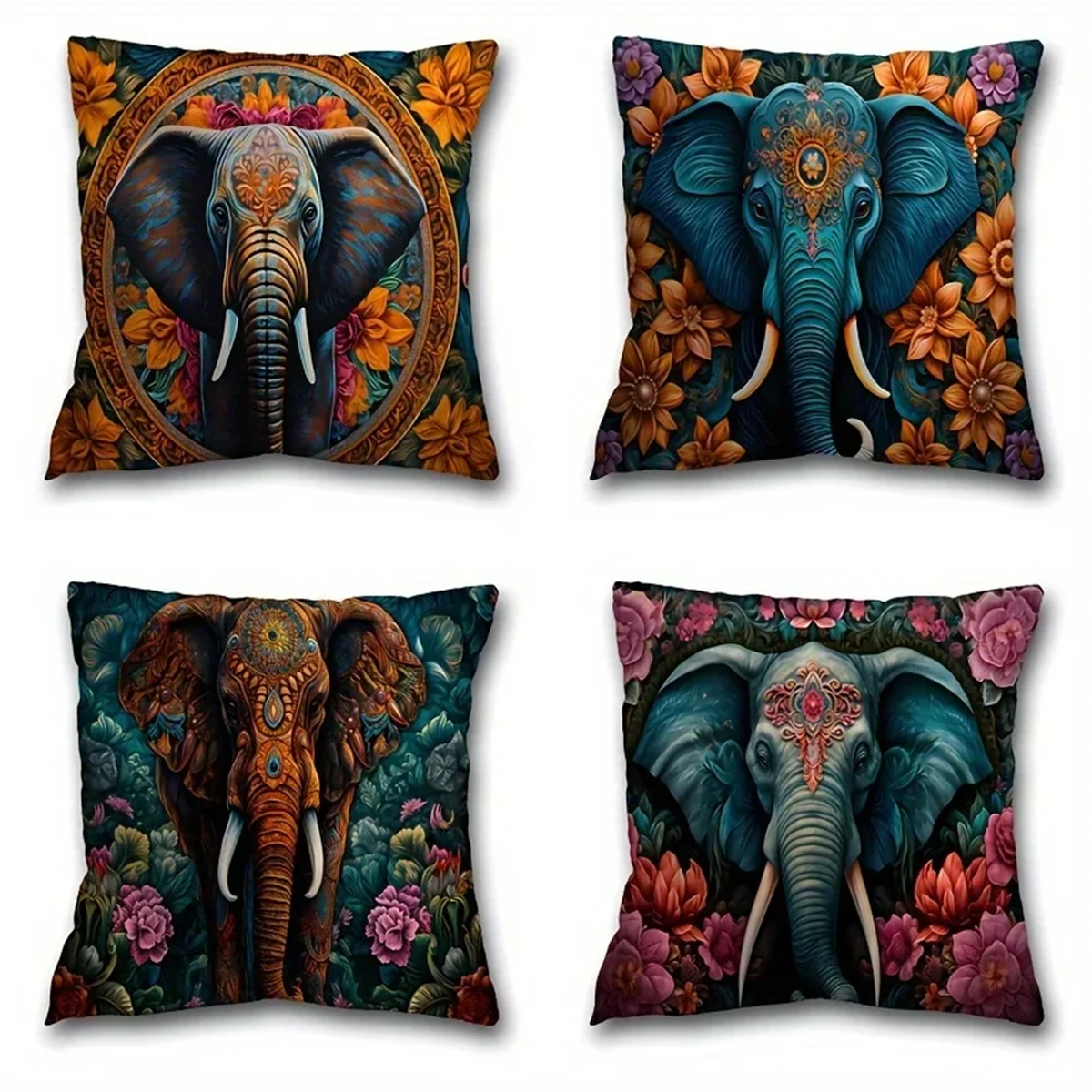 1pc Tropical Elephant Pillowcase Bohemian Pillowcase Suitable Foe Living Room SofaBedroom Polyester Pillow Covers