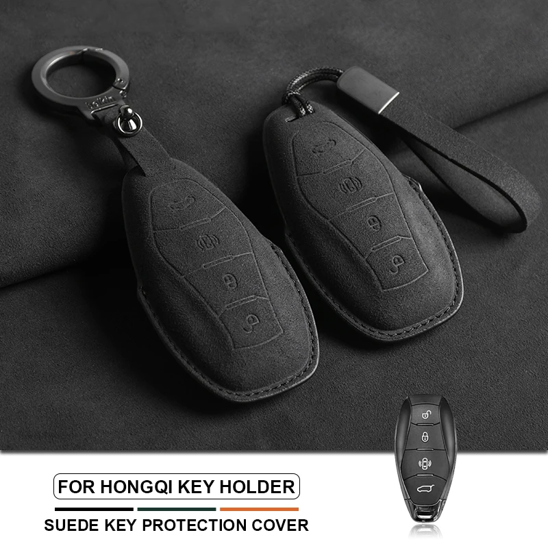 

For Hongqi HS5 H5 H6 H9 EH7 HS7 H7 L5 HS3 L9 HQ9 Suede Car Smart Remote Key Case Protection Cover Key Shell Keychain Accessories