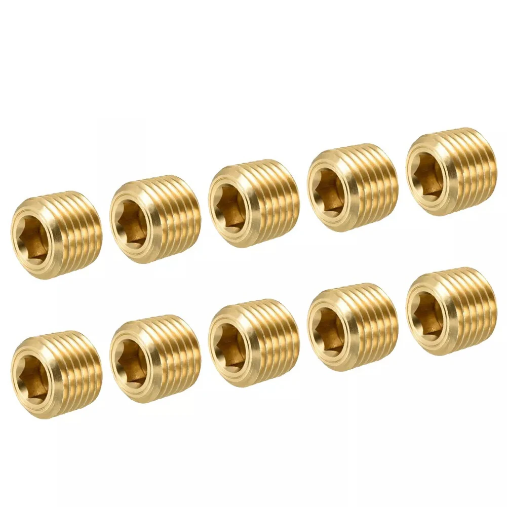 

Brass Fitting 1/4" NPT Male Plug For Pipe Fittings Easy Installation Hex Internal Head Socket High-quality Brass Material