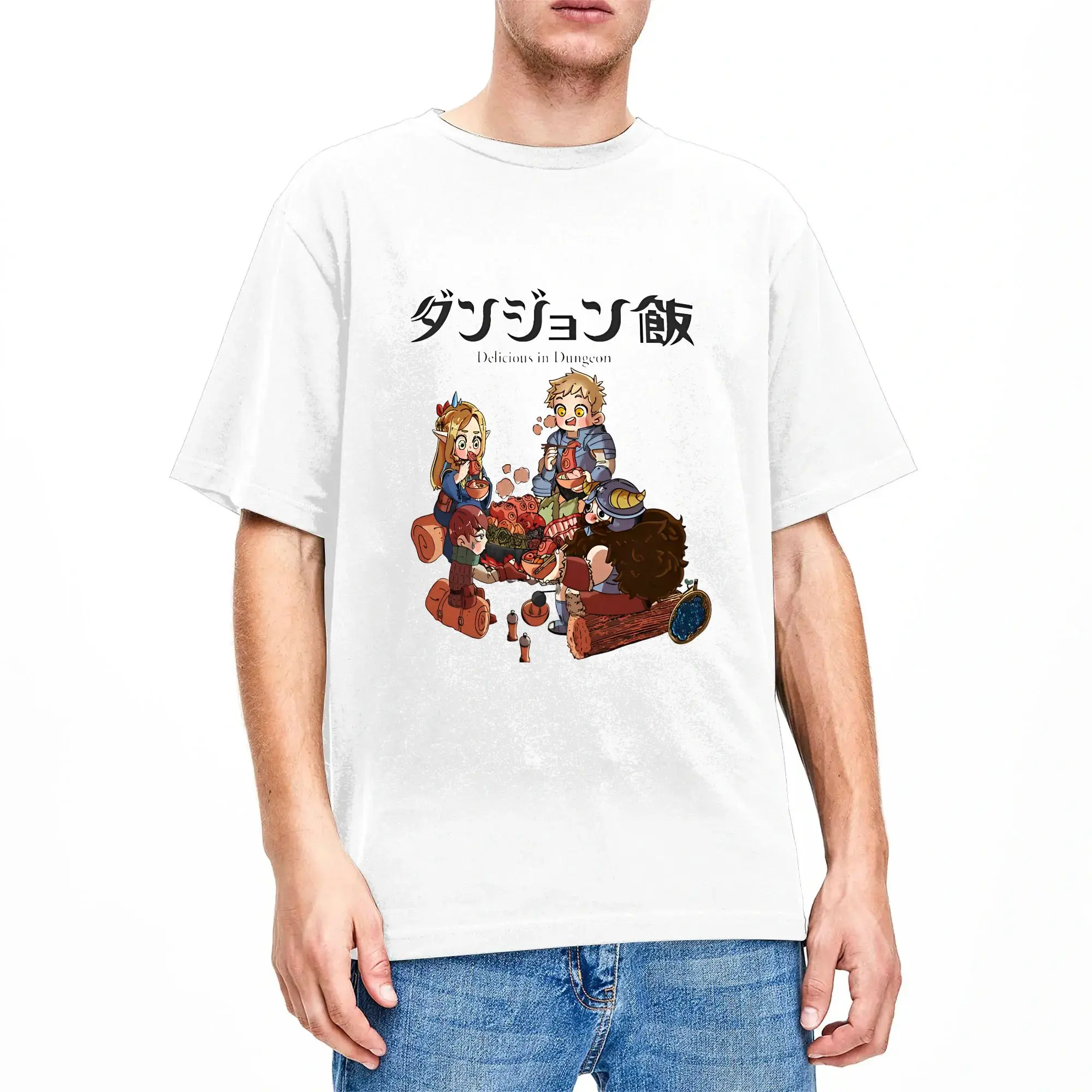 Dungeon Meshi Delicious In Dungeon Lets Eat T-Shirt Funny 100% Cotton Tees O Neck Short Sleeve T Shirt Plus Size Clothing