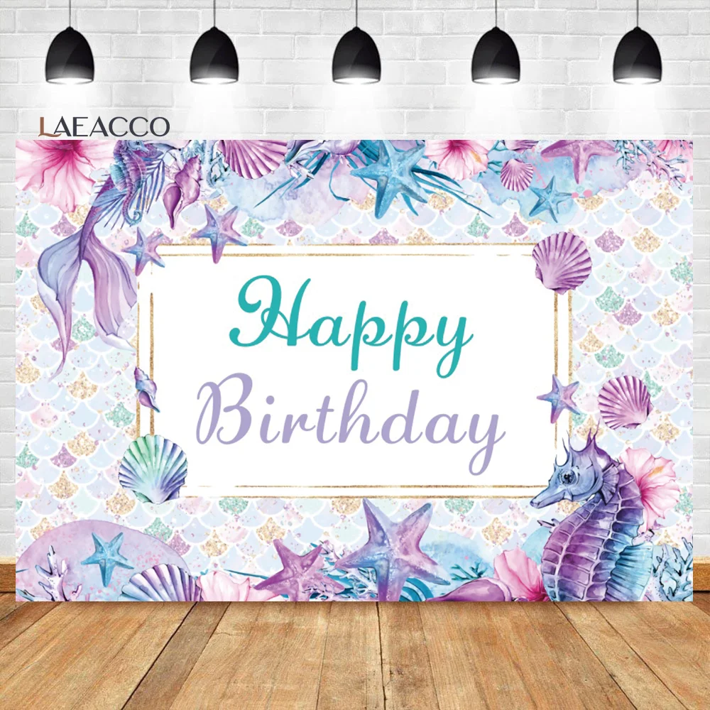 Laeacco Công Chúa Nàng Tiên Cá Sinh Nhật Hình BackgroundSeabed San Hô Lâu Đài Bong Bóng Cho Bé Gái Tùy Chỉnh Nhiếp Ảnh Backdrop