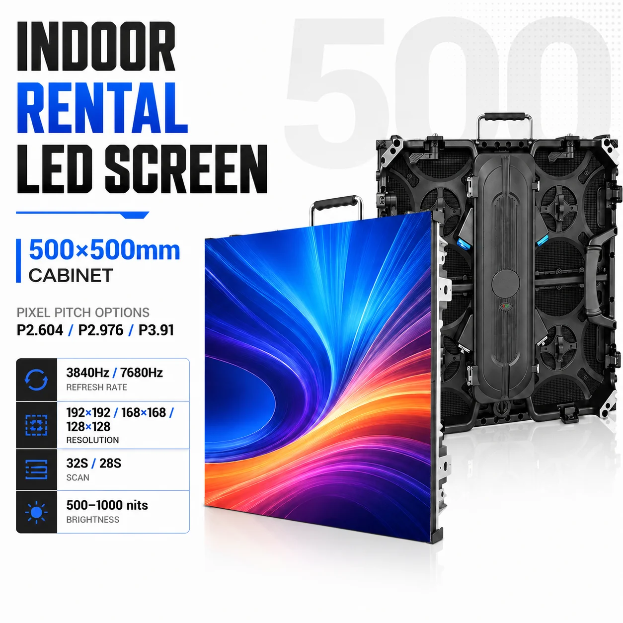 P2.604 P2.976 P3.91 Indoor LED Rental Display Cabinet Stander Flat Cable Series Full Color LED Cabinet Indoor Rental LED Display