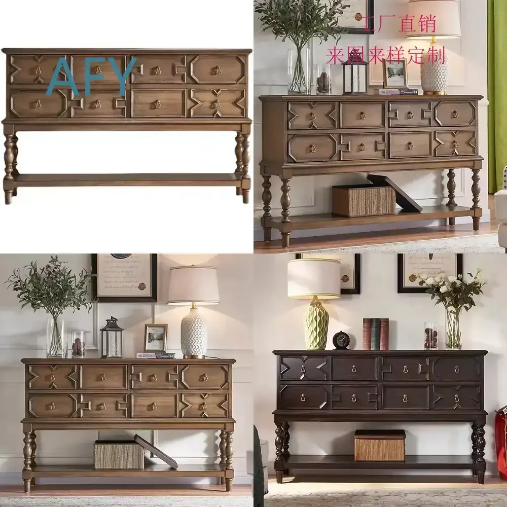 American Light Luxury Solid Wood Living Room Entrance Cabinet for Vintage Roman Column Door Storage Partition for Sofa TV