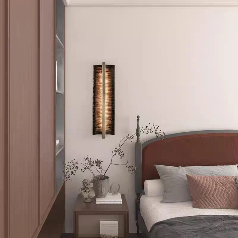 Vintage Bronze Wall Lamps for Living Room Bedsides Hotel Passage Art Decor Hallway Hotel Rectangle Indoor LED Wall Sconces Cafe