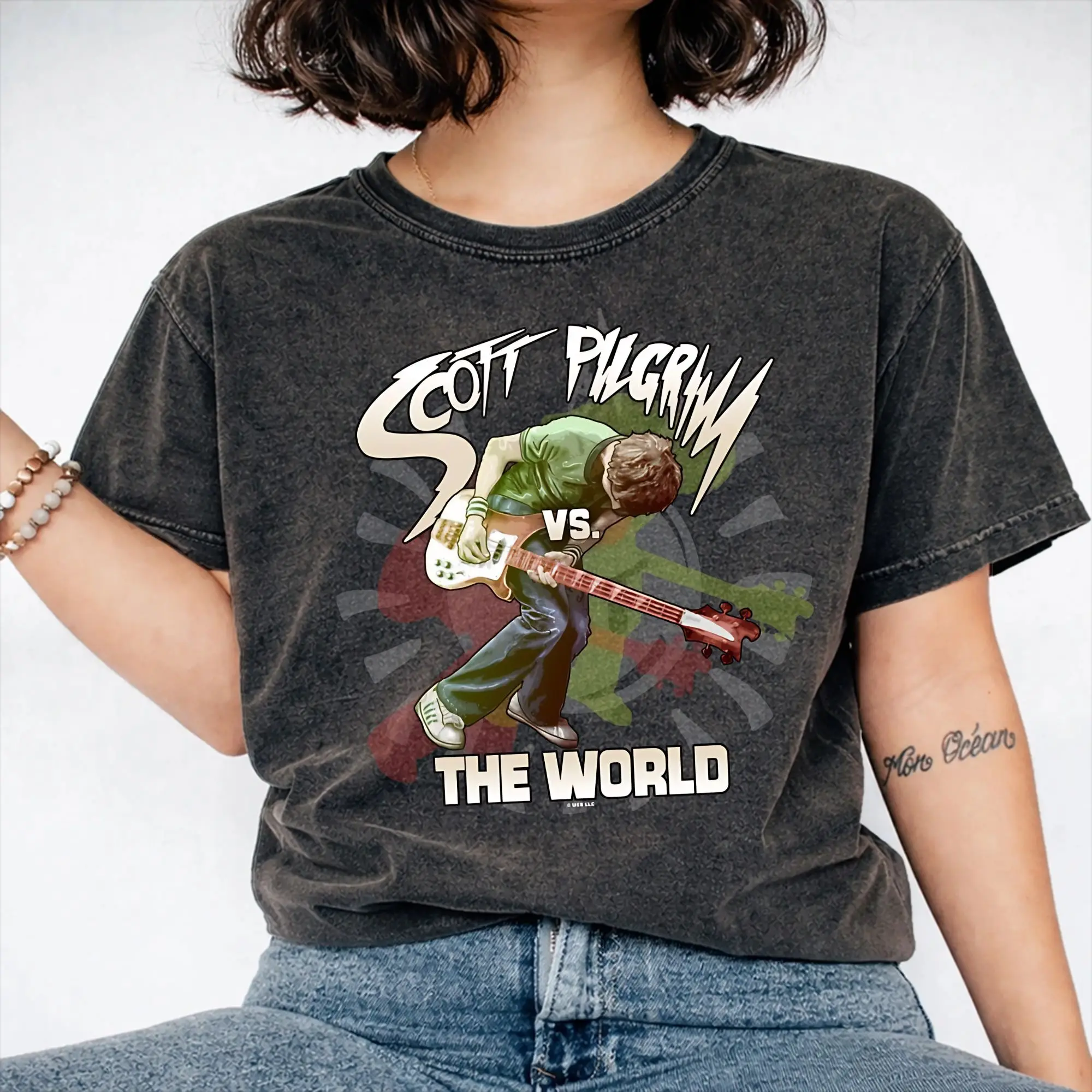 Scotts Pilgrims vs The World T Shirt Hip Hop Washed 100% Cotton Harajuku T-Shirts  Vintage for Men Women Streetwear