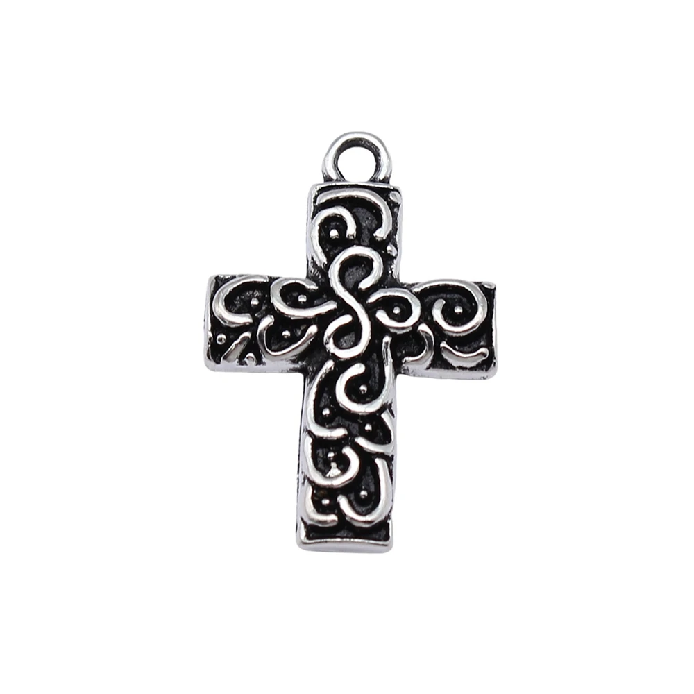 10pcs/lot 28x19mm cross Charms For Jewelry Making Antique Silver Color 1.1x0.75inch