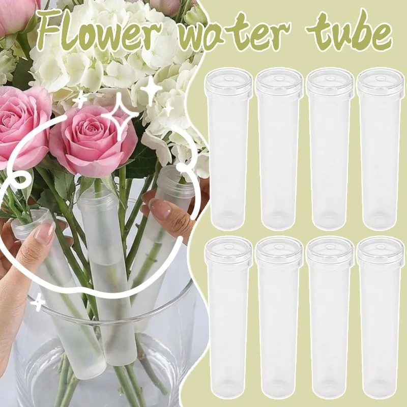 10 Pack Cut Flower Water Tubes with Caps Transparent Plastic Single Stem Hydration Vials for Flowers Bouquet Delivery Leak Proof view 3