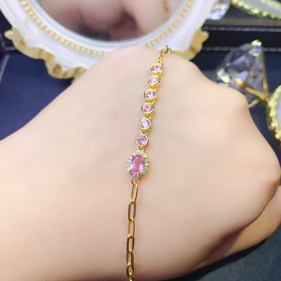 Deluxe S925 Sterling Silver Pure Natural No burn Papalacha Powder sapphire bracelet Ladies Beautiful Gift Bag Mail Boutique