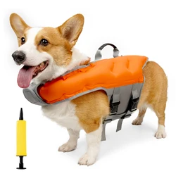 Life Jacket for Dog Inflatable Super Buoyancy Dog Life Vest with Free Air Pump Dog Life Preserver Safety Swimsuit for Beach Pool