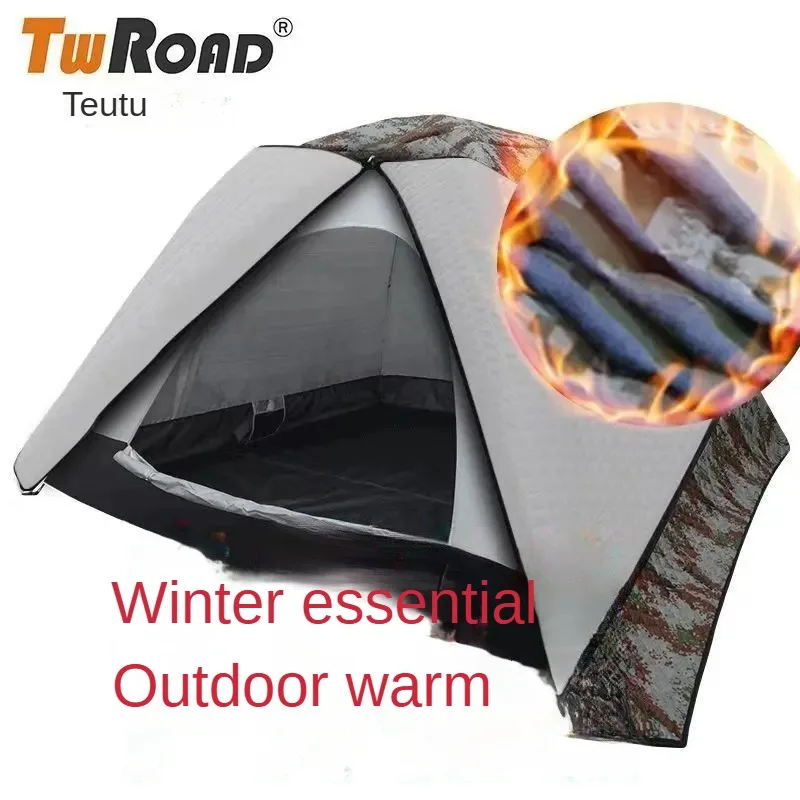 2-3 Person All Season Camping Tent, Winter Warm Waterproof Windproof Cotton Tent with Double Layer Insulation, Portable Outdoor