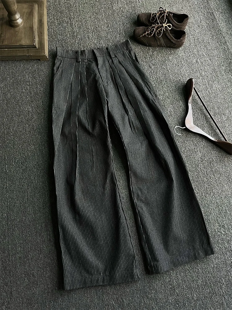 

Original Denim Men's Jeans Three Pleats A-Line Stripe Black Commuter Casual Pants mid Waist Zipper Fly Loose Fit Autumn Wear