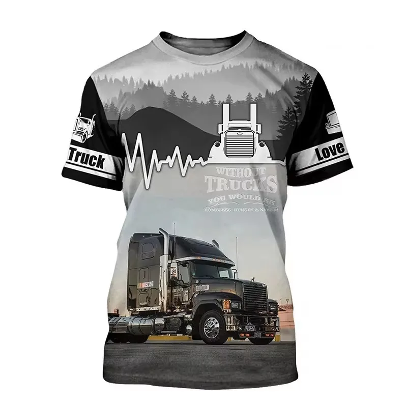 Summer fashion new men\'s printed T-shirt truck pattern round neck casual plus size comfortable short sleeved top popular men\'s T