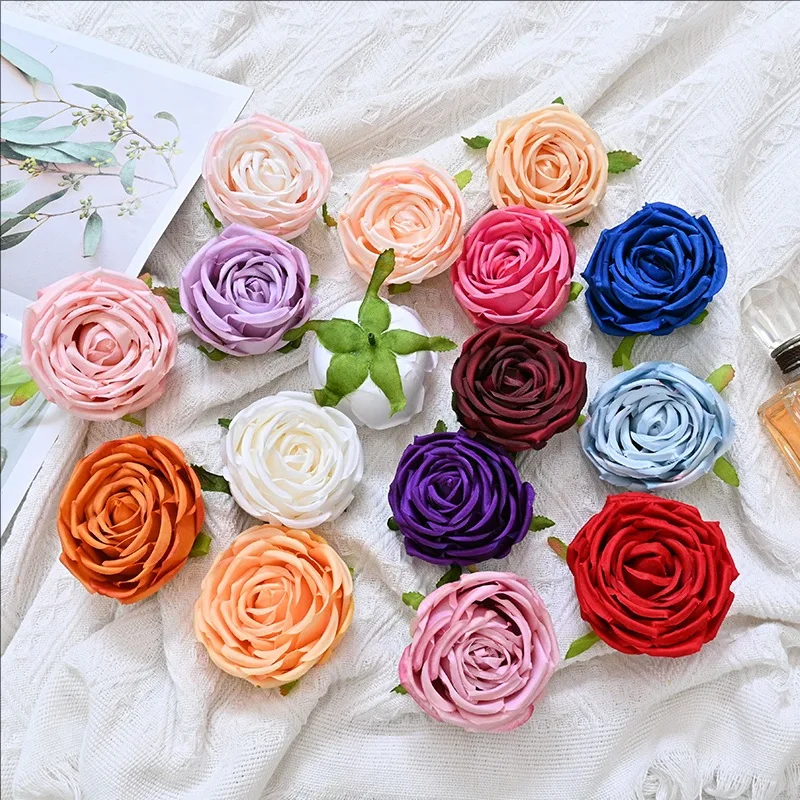 20pcs/7-8cm Artificial Silk Flower Rose Heads DIY Wedding Decoration Party Wreath Scrapbooking Craft Fake Flowers