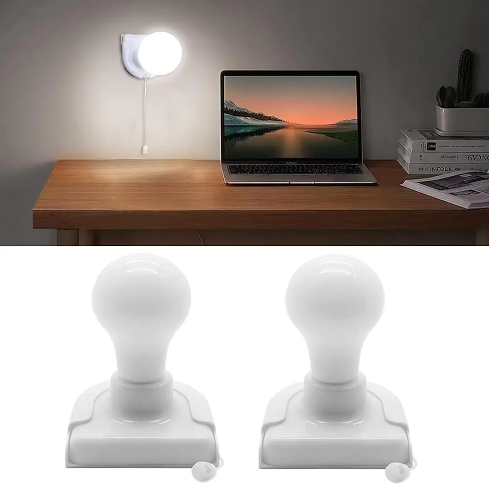 

2 Pa Stick-Up Battery Operated Light Bulb, Wirel Led Closet Light Bulb, Self Adhesive Wall Mounted Light Fixture With Pull