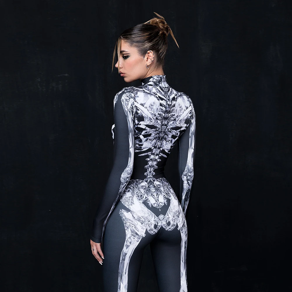 Body con estampado de calavera negra para Halloween, mono de personaje divertido para fiesta, Carnaval, Zentai, leotardo ajustado, disfraz de Cosplay