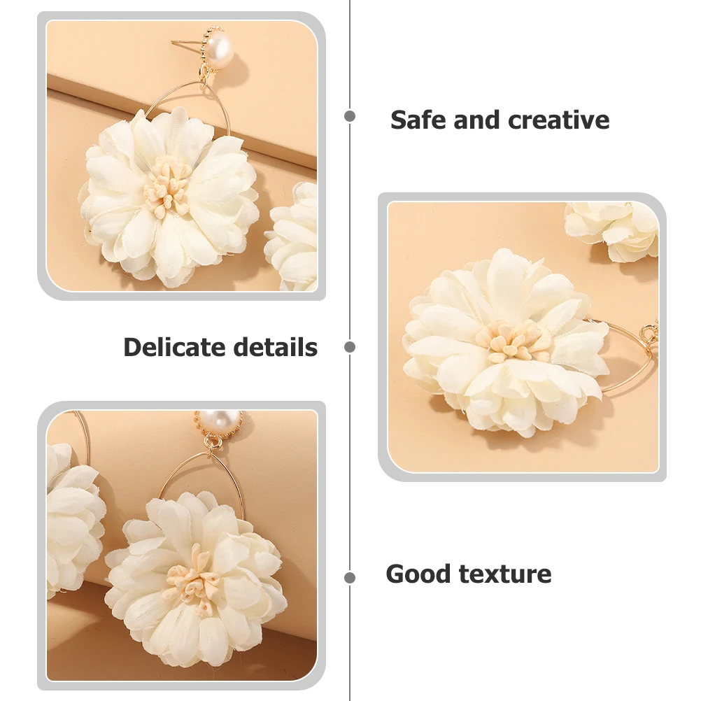 

Fabric Flower Earrings Statementearrings Dangle for Women Dangling Floral with Pearls