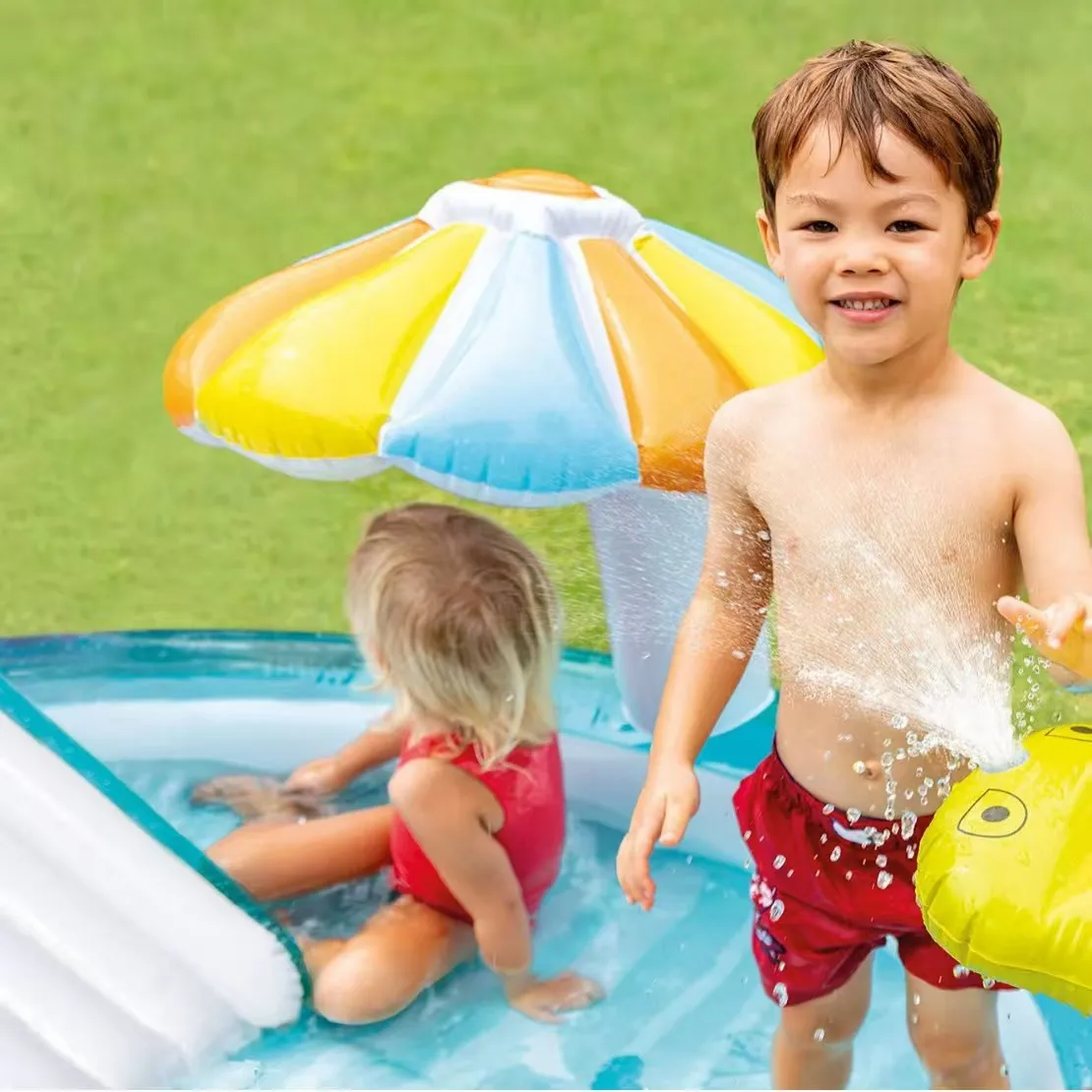 インテックス 57165 ゲーター プレイセンター インフレータブル キッズ スプレー ウォータープール PVC＆PC素材 スライド付き 子供用プール