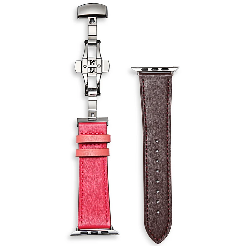 Cow Leather strap For Apple Watch band 44mm bracelet iwatch series 6 5 4 3 2 Luxury steel buckle 42mm loop 38mm Replacement 40mm