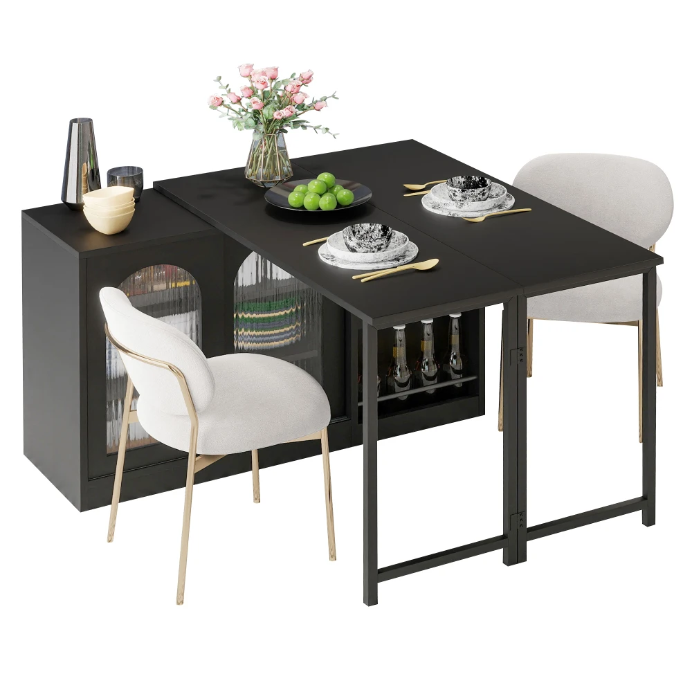 Moderner Bartisch, ausziehbar 360° ° Drehbarer Bartisch mit Stauraum, umkehrbarer Tisch, Sideboard-Bar mit Glastür – Detail 30