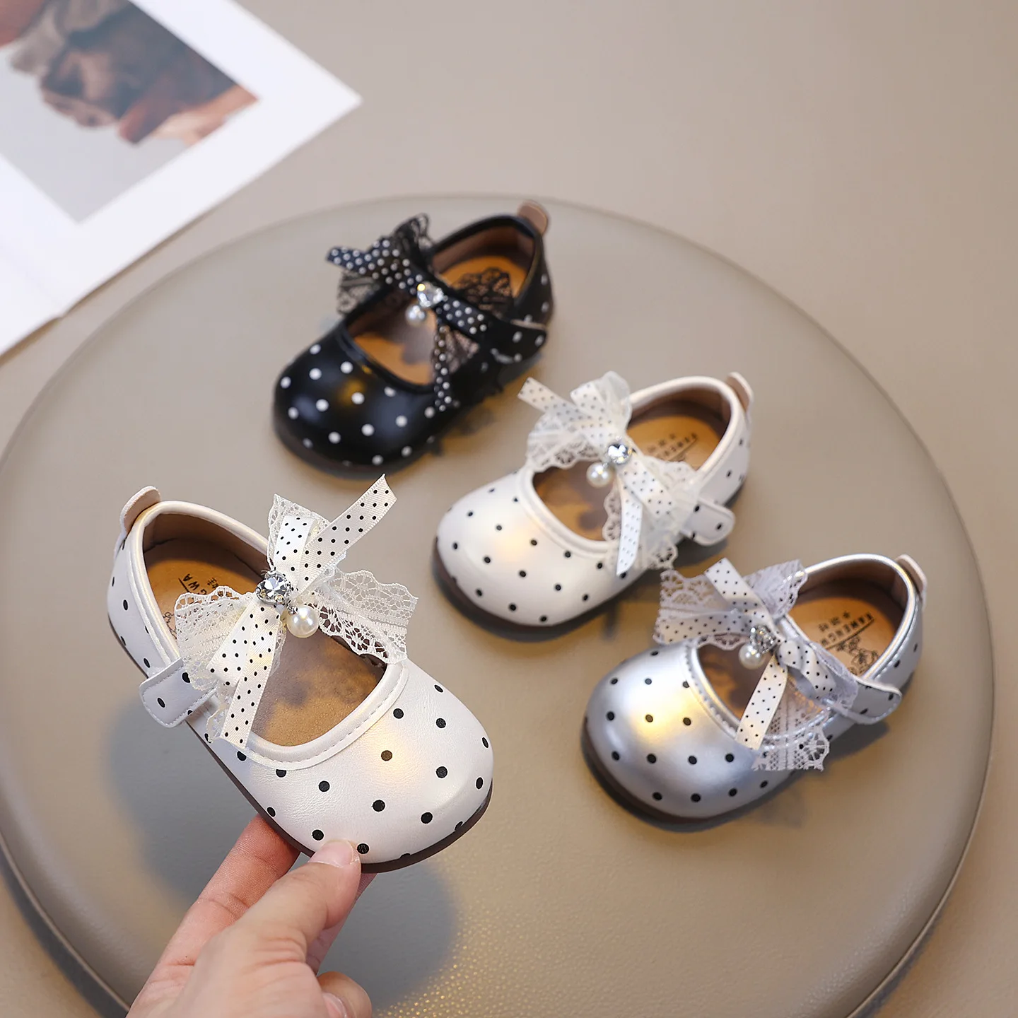 Elegant Polk Dot Embroidery Mesh Ballerina Shoes Kid Girls Bowknot Elastic Band Ballet Flats Baby Child Silk Gauze Dress Shoes