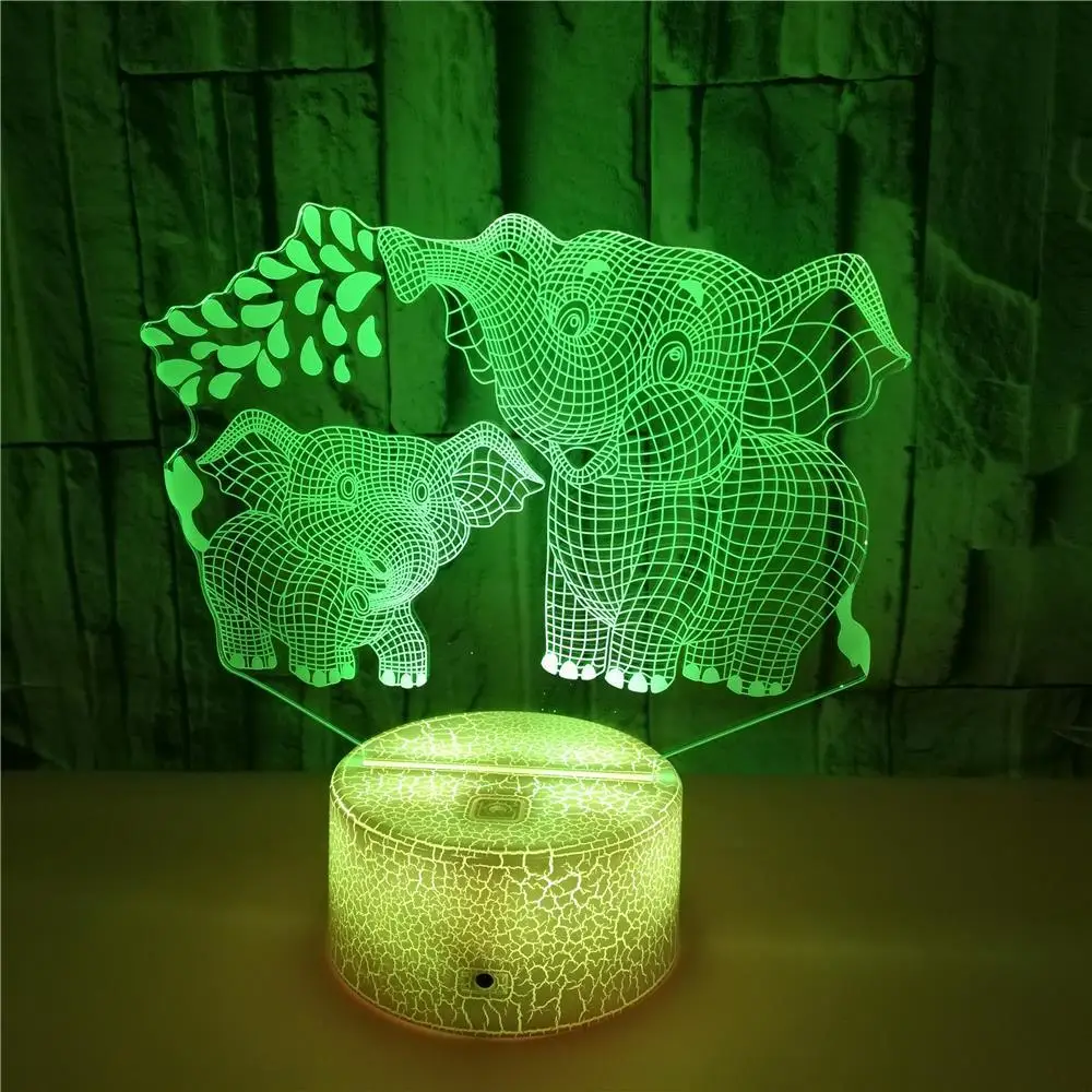 Nighdn luz de noche de elefante 3D para niños, lámpara de noche de ilusión de holograma 3D, decoración de habitación, lámpara de escritorio de cabecera, juguetes de regalo para niños y niñas