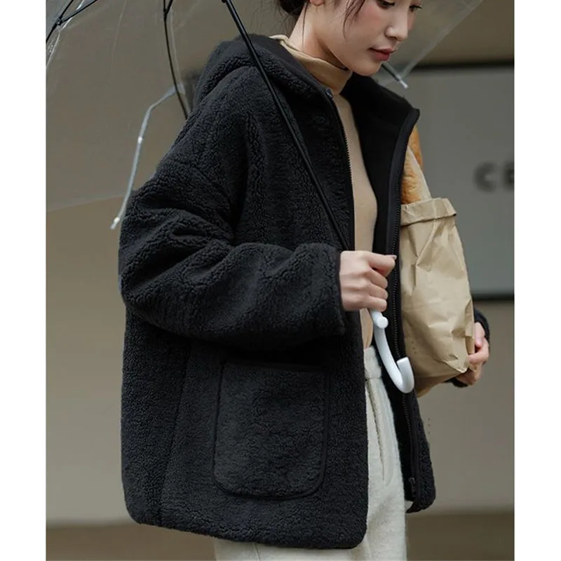 الخريف الشتاء الإناث مقنعين رشاقته أبلى 2025 السيدات موضة الجسيمات المخملية سترة الكورية المرأة طويلة الأكمام معطف فوقي فضفاض #6