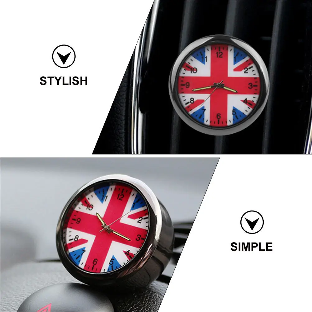 1Set Stainless Steel Union Jack Car Clock for Vehicle Interior Decoration Stylish Mini British Flag Clock Time Display Dashboard