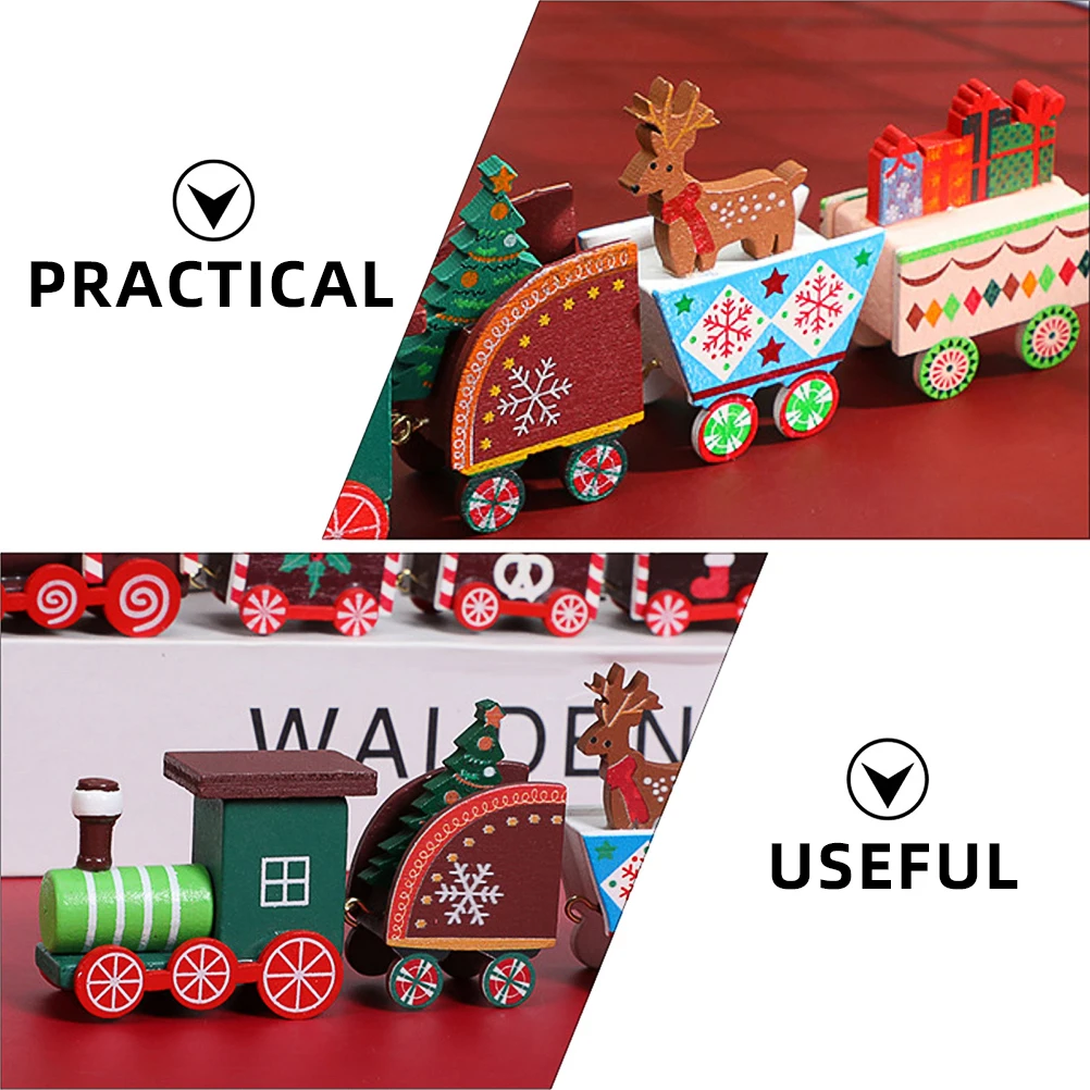 2 Pcs Wood Christmas Train Model Toy Desktop Decoration Wooden Train Ornaments Xmas Train Model Toy Christmas Atmosphere