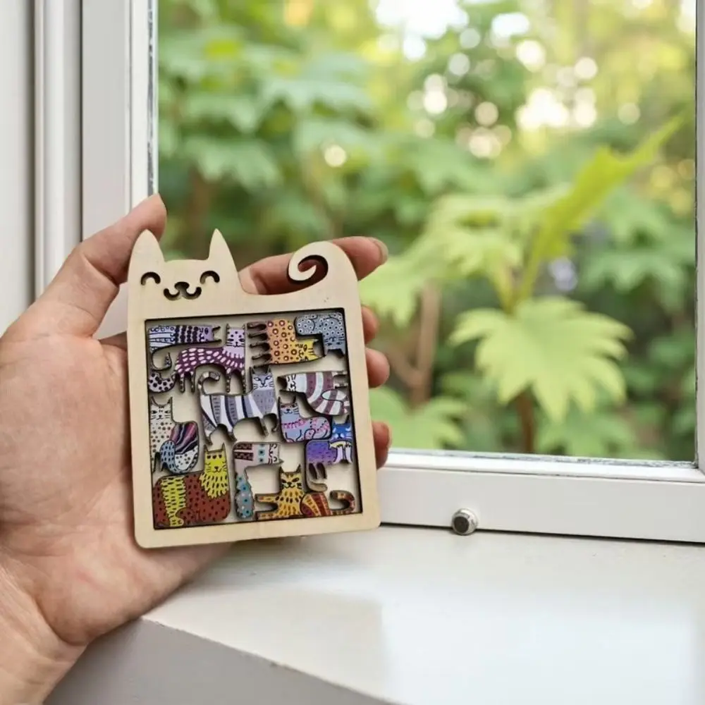 Juego de rompecabezas de madera para gatos, rompecabezas con forma de gato para educación temprana, bloques de construcción, rompecabezas de animales divertido y difícil para niños y niñas