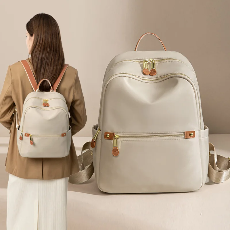 Women Nylon Backpack Rounded Zip Pocket Water Resistant for Daily Travel Work Commuting C9189 with Carry Handle Casual Bag