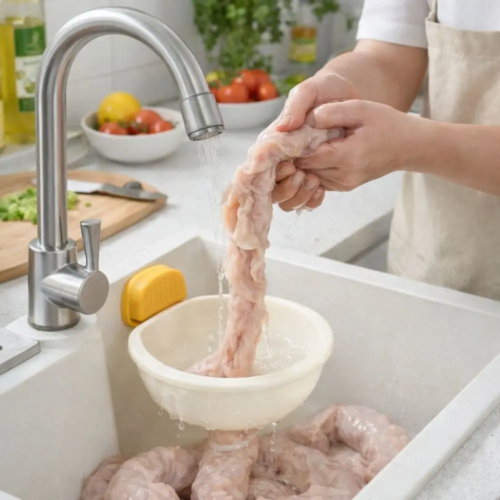 

Suction Cup Pig Intestine Cleaner Tool Portable Food-Grade Manual Sausage Maker Effort Saving Handmade Pig Intestine Funnel