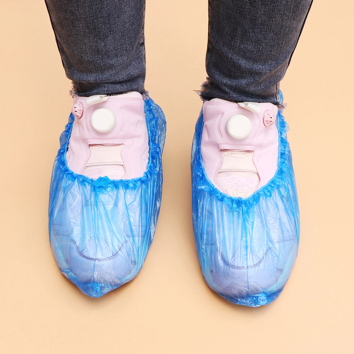 

100Pcs Waterproof Dustproof Plastic Shoe Cover Disposable Non-Slip Elastic Band for Home Office Outdoor Use Blue