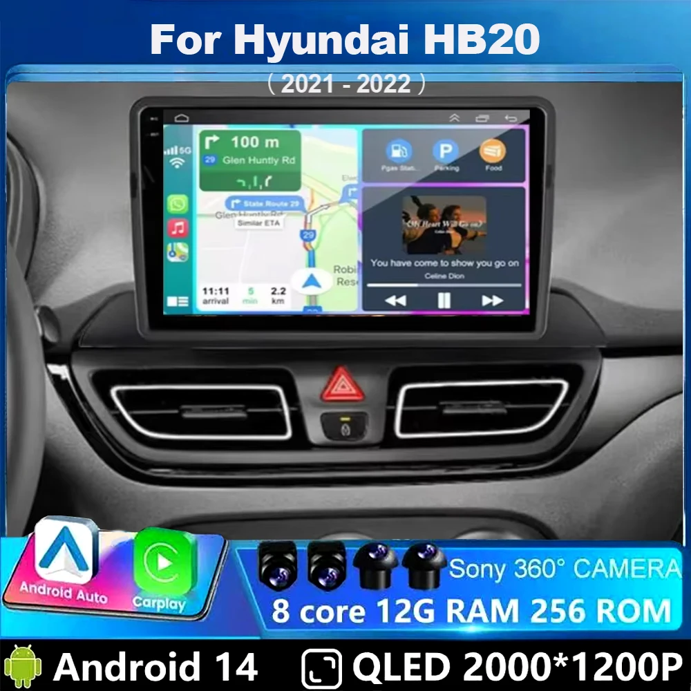 Android 14 Carplay 360 Camera For Hyundai HB20 2021 2020 Autoradio Navigation Multimedia Player 2Din DVD Car Stereo WIFI+4G GPS