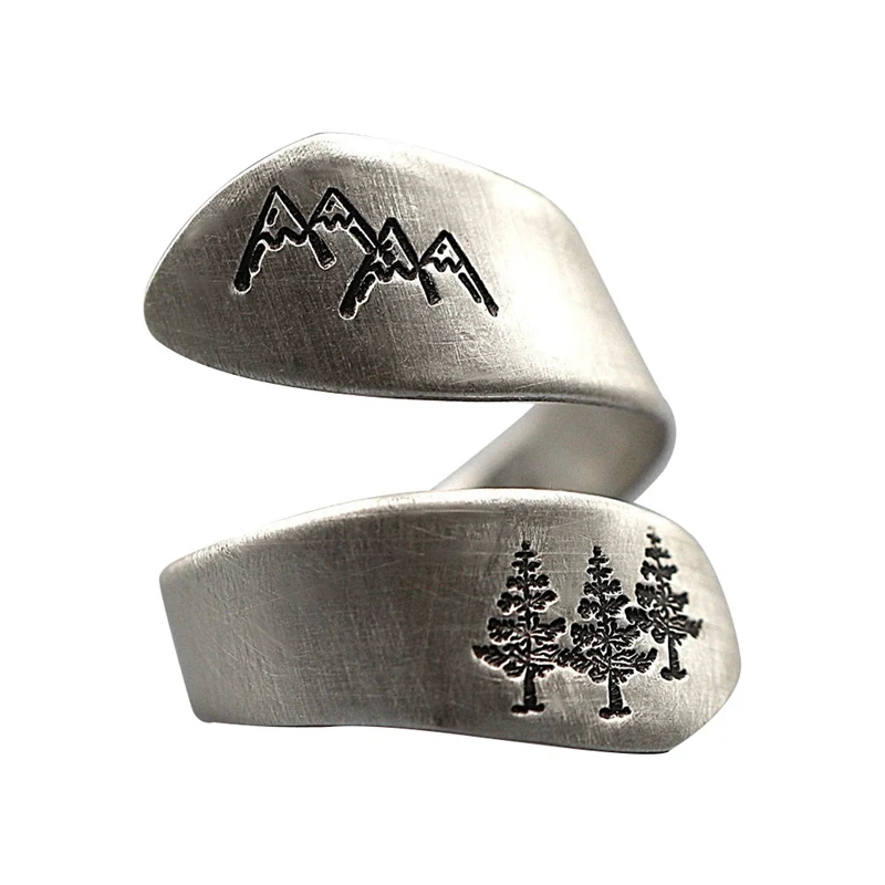 New Simple Trendy Women\'s Ring Green Tree Forest Mountain Brushed Wedding Ring Women\'s Party Jewelry Creative Open RingWholesale