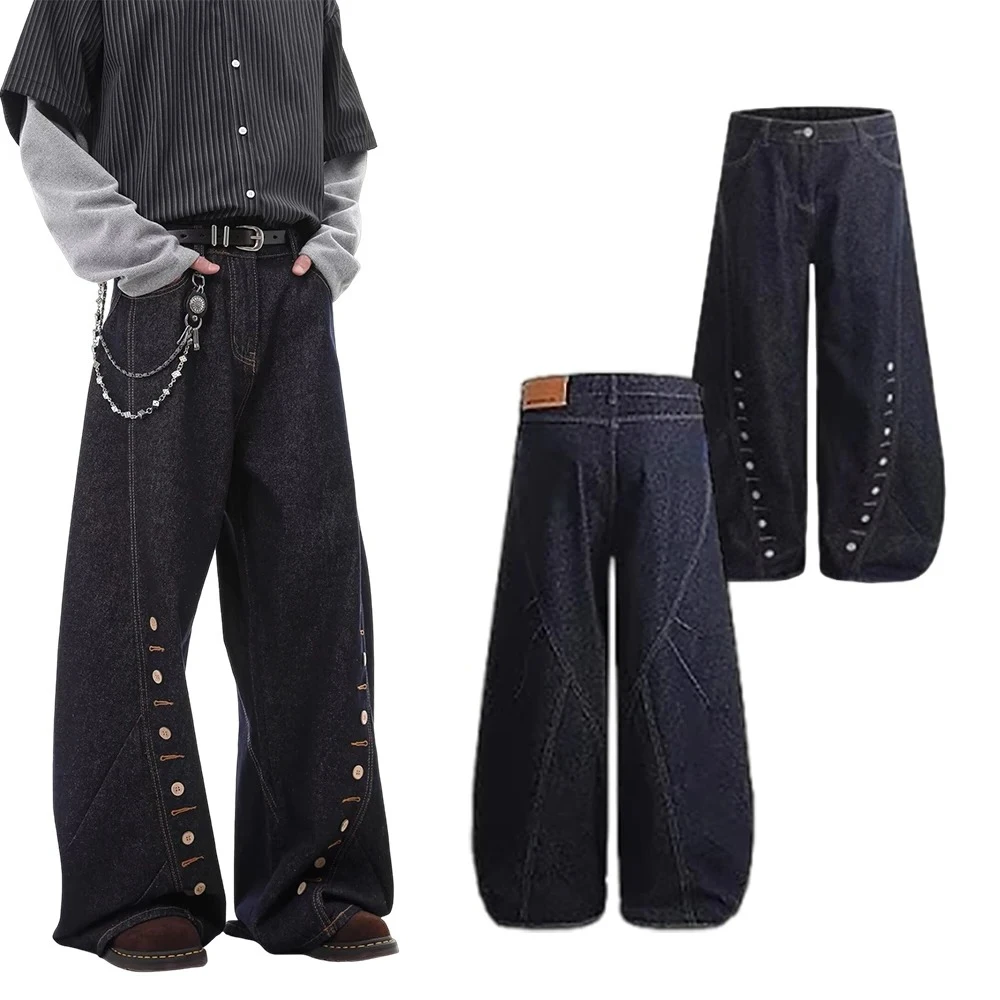 

Американские джинсы в стиле ретро для мужчин с эффектом потертости и матовым белым дизайном, прямого кроя, модные джинсы для весны и осени.