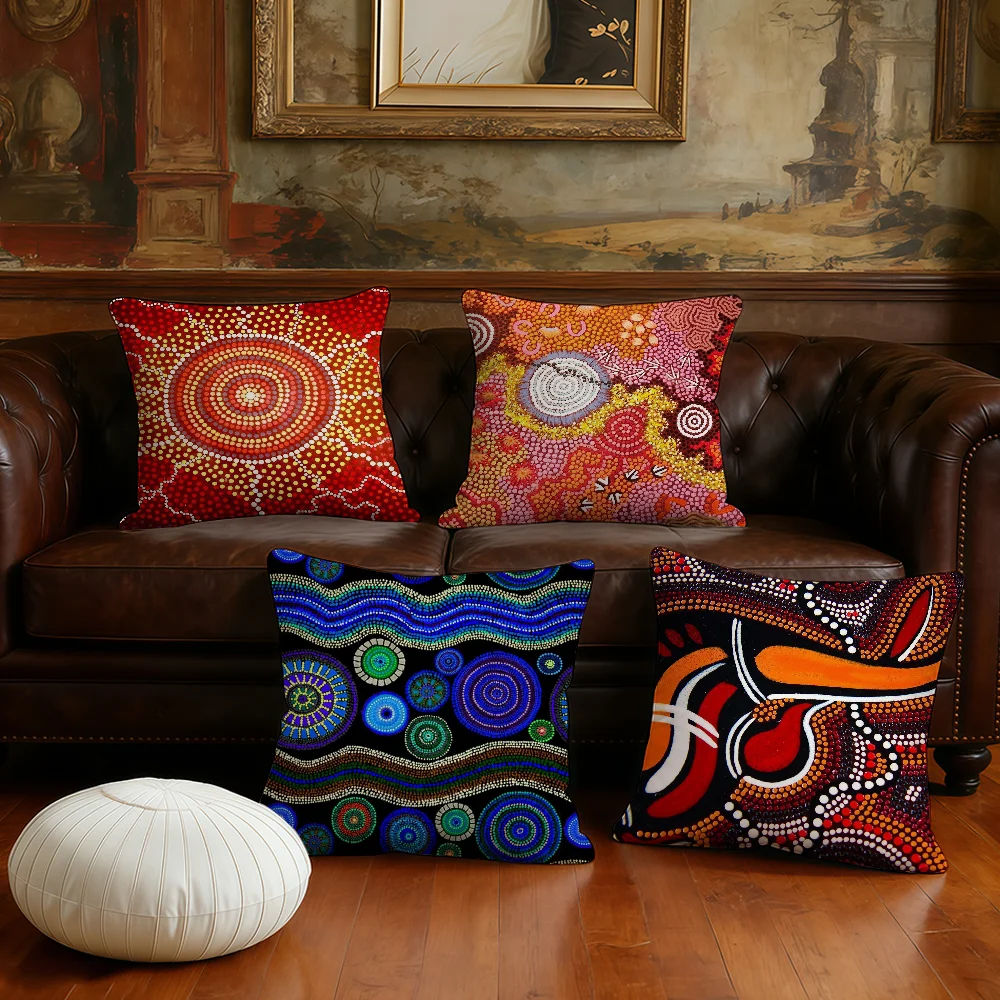 cushion cover Plush Fabric Soft Double Sided A-Aboriginal Print Art Sofa Cushion Cover Throw Pillow Creative A-Australian Covers