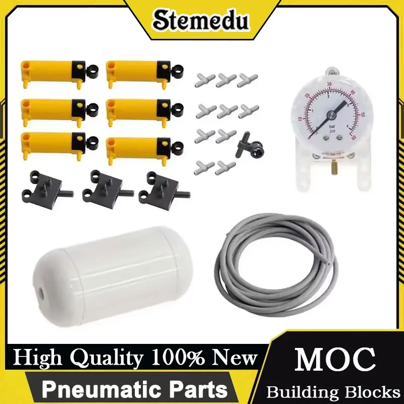 

23pcs MOC Pneumatic Parts Kit Air Pump Tank Piston Hose Compatible with 9641/47225/61904/42043 Legoeds-Compatible Technical Set